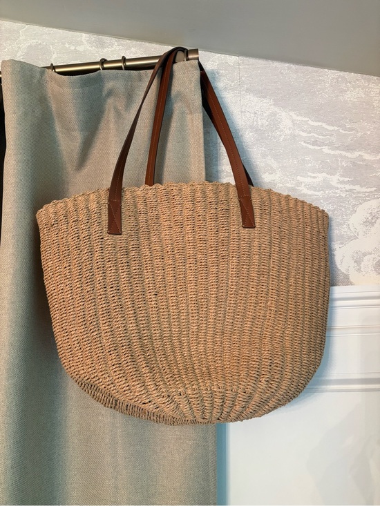 J. Crew Handbags - J. Crew Straw Market Tote with Brown Leather Handles NWOT
